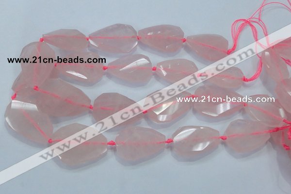 CNG481 15.5 inches 30*40mm twisted & faceted nuggets rose quartz beads
