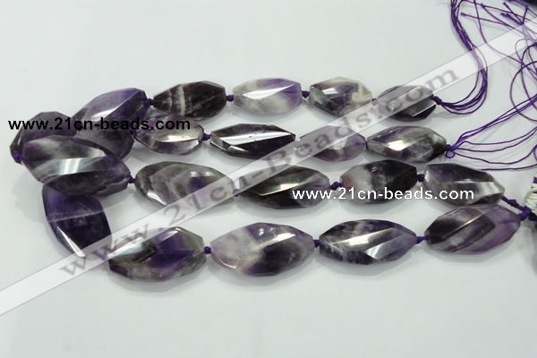 CNG483 15.5 inches 20*32mm twisted & faceted nuggets amethyst beads