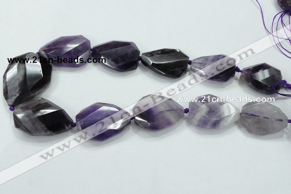 CNG484 15.5 inches 28*35mm twisted & faceted nuggets amethyst beads