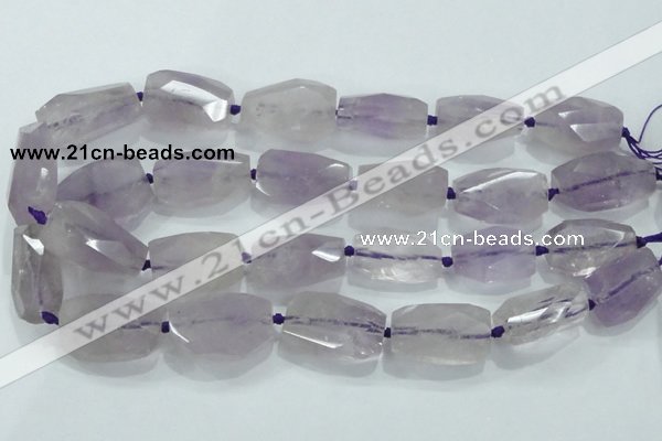 CNG489 15 inches 22*32mm twisted & faceted nuggets amethyst beads