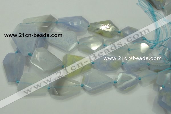 CNG495 15 inches 15*20mm – 30*45mm faceted nuggets blue chalcedony beads