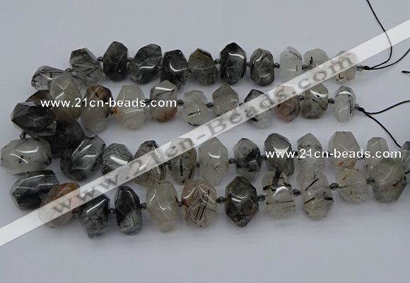 CNG5224 13*18mm - 15*25mm faceted nuggets black rutilated quartz beads