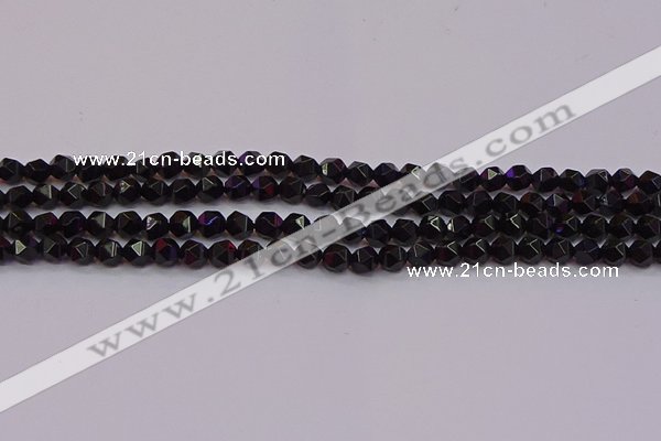 CNG5501 15.5 inches 6mm faceted nuggets black agate beads