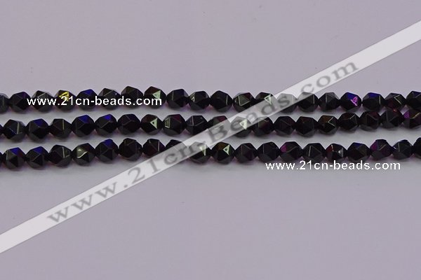 CNG5502 15.5 inches 8mm faceted nuggets black agate beads