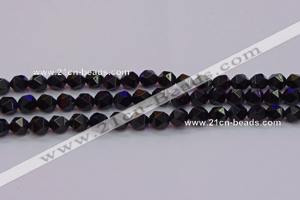 CNG5503 15.5 inches 10mm faceted nuggets black agate beads