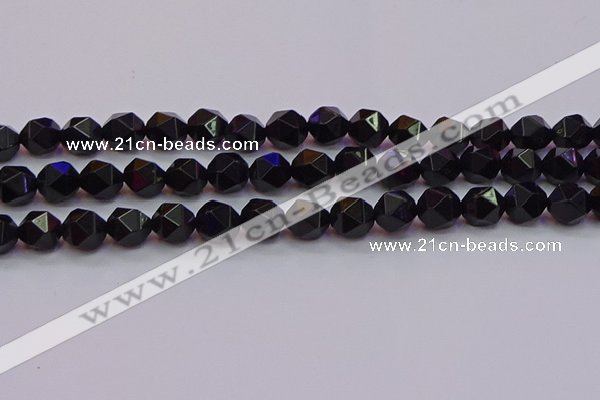 CNG5504 15.5 inches 12mm faceted nuggets black agate beads