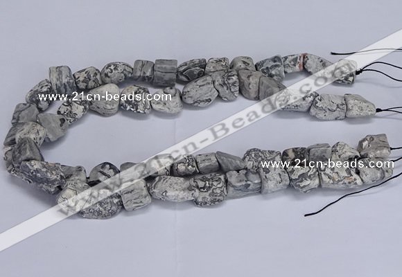 CNG5541 15.5 inches 10*14mm - 12*16mm nuggets grey picture jasper beads