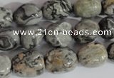 CNG557 15.5 inches 10*14mm nuggets grey picture jasper beads