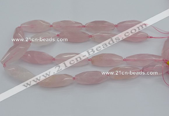 CNG5631 15.5 inches 15*35mm - 18*40mm faceted rice rose quartz beads