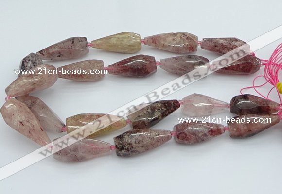 CNG5632 15*35mm - 18*45mm faceted teardrop strawberry quartz beads