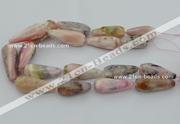 CNG5634 15.5 inches 15*35mm - 18*45mm faceted teardrop pink opal beads