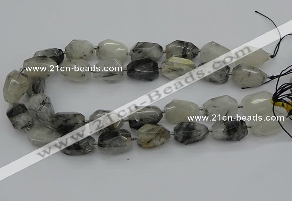 CNG5695 12*16mm - 15*25mm faceted nuggets black rutilated quartz beads