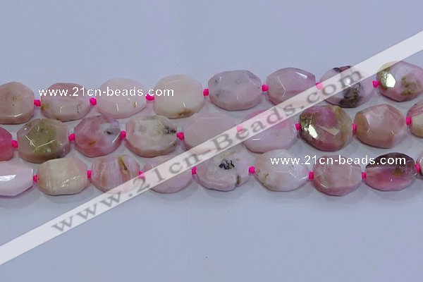 CNG5884 15.5 inches 10*14mm - 12*16mm faceted freeform pink opal beads