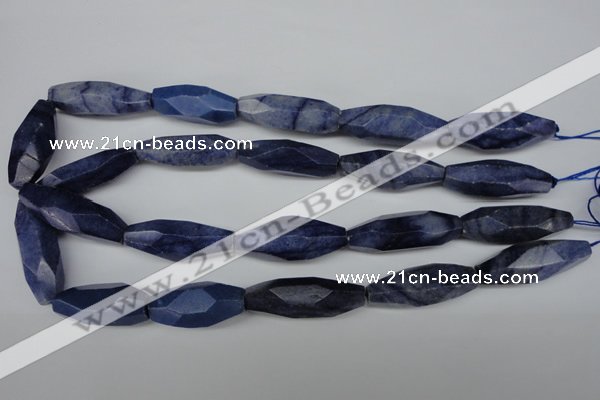 CNG594 11*35mm - 14*38mm faceted rice blue aventurine nugget beads