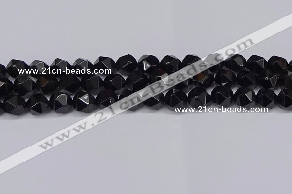 CNG6025 15.5 inches 12mm faceted nuggets black agate beads