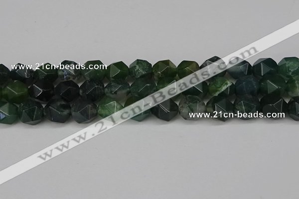 CNG6026 15.5 inches 12mm faceted nuggets moss agate beads