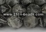 CNG6054 15.5 inches 12mm faceted nuggets grey picture jasper beads