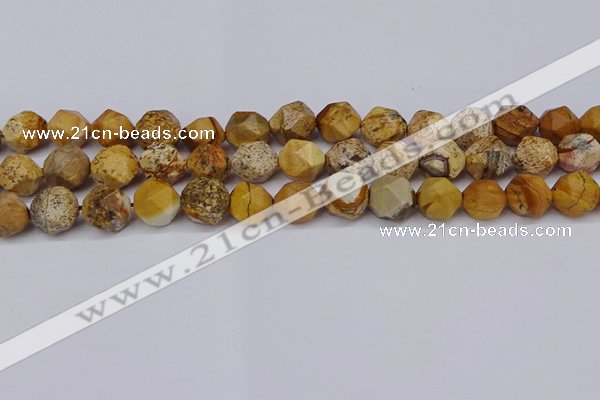 CNG6126 15.5 inches 8mm faceted nuggets picture jasper beads