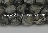 CNG6127 15.5 inches 8mm faceted nuggets grey picture jasper beads