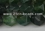 CNG6154 15.5 inches 10mm faceted nuggets moss agate beads