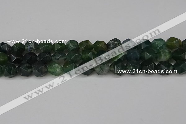 CNG6154 15.5 inches 10mm faceted nuggets moss agate beads