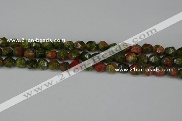 CNG6181 15.5 inches 10mm faceted nuggets unakite gemstone beads