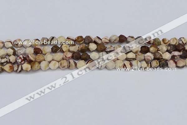 CNG6245 15.5 inches 6mm faceted nuggets zebra jasper beads
