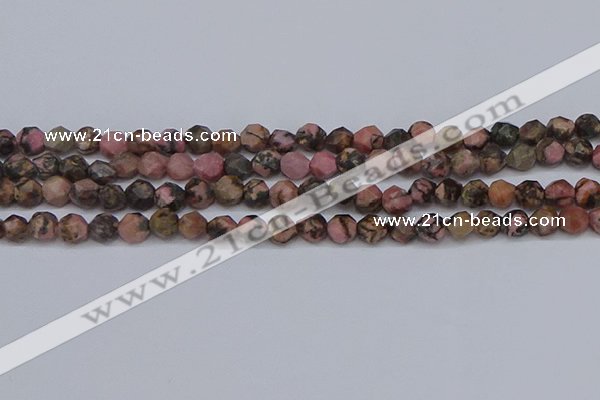 CNG6252 15.5 inches 6mm faceted nuggets rhodonite beads