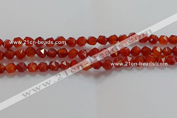 CNG6505 15.5 inches 8mm faceted nuggets red agate beads