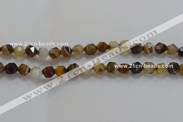 CNG6518 15.5 inches 10mm faceted nuggets line agate beads