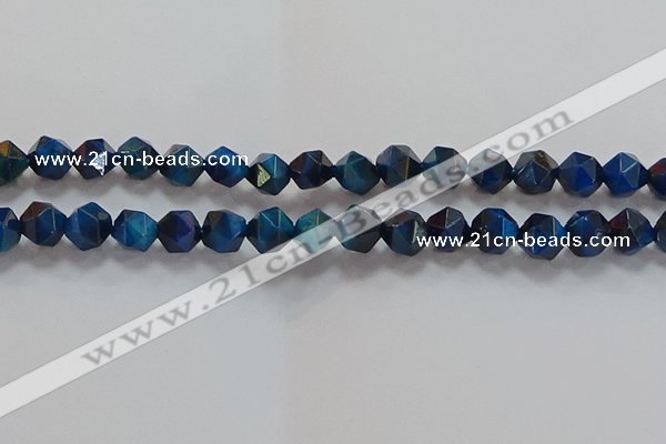 CNG6540 15.5 inches 10mm faceted nuggets blue tiger eye beads