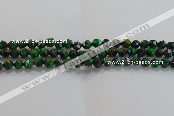 CNG6546 15.5 inches 6mm faceted nuggets green tiger eye beads