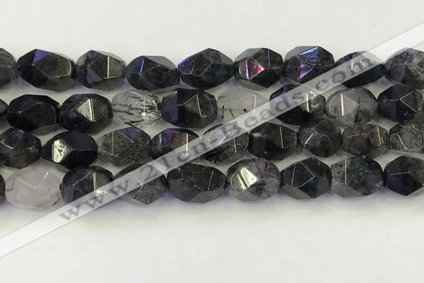 CNG6958 12*16mm - 13*18mm faceted nuggets black rutilated quartz beads