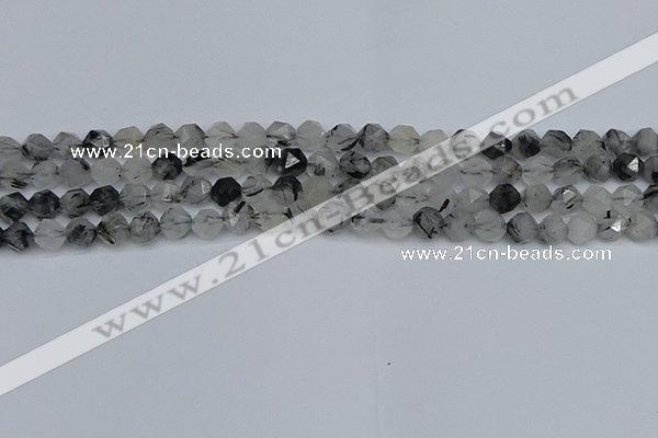 CNG7245 15.5 inches 6mm faceted nuggets black rutilated quartz beads