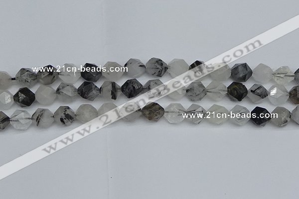 CNG7247 15.5 inches 10mm faceted nuggets black rutilated quartz beads