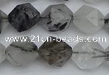 CNG7248 15.5 inches 12mm faceted nuggets black rutilated quartz beads