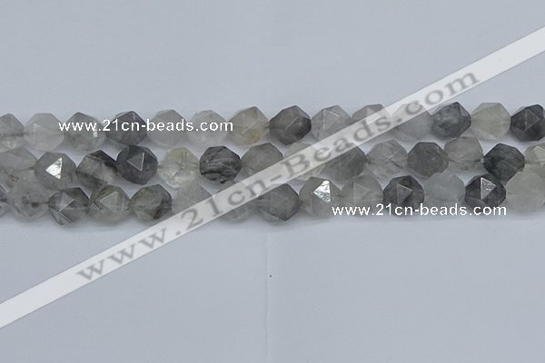 CNG7252 15.5 inches 10mm faceted nuggets cloudy quartz beads