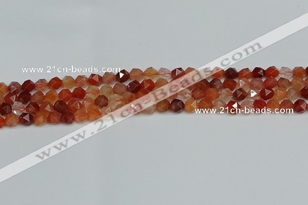 CNG7280 15.5 inches 6mm faceted nuggets red rabbit hair quartz beads