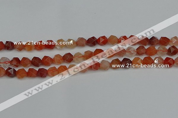 CNG7281 15.5 inches 8mm faceted nuggets red rabbit hair quartz beads