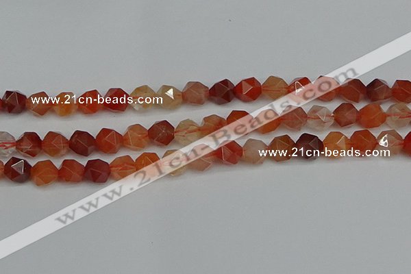 CNG7282 15.5 inches 10mm faceted nuggets red rabbit hair quartz beads