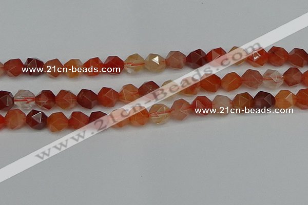 CNG7283 15.5 inches 12mm faceted nuggets red rabbit hair quartz beads