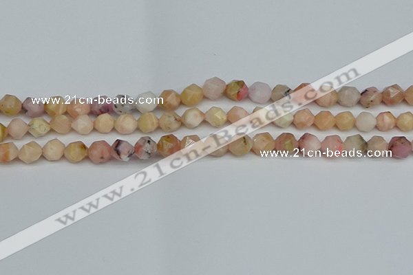 CNG7300 15.5 inches 6mm faceted nuggets pink opal gemstone beads