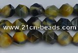 CNG7310 15.5 inches 6mm faceted nuggets golden & blue tiger eye beads