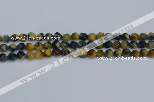 CNG7311 15.5 inches 8mm faceted nuggets golden & blue tiger eye beads