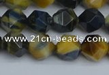 CNG7312 15.5 inches 10mm faceted nuggets golden & blue tiger eye beads