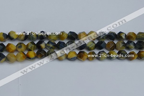 CNG7313 15.5 inches 12mm faceted nuggets golden & blue tiger eye beads