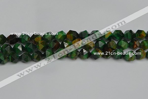 CNG7328 15.5 inches 12mm faceted nuggets green tiger eye beads