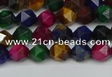 CNG7330 15.5 inches 6mm faceted nuggets mixed tiger eye beads