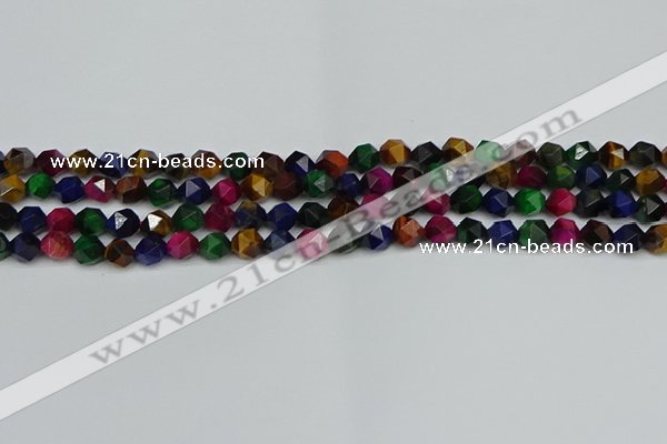 CNG7330 15.5 inches 6mm faceted nuggets mixed tiger eye beads