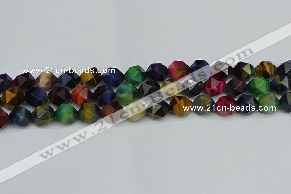 CNG7333 15.5 inches 12mm faceted nuggets mixed tiger eye beads